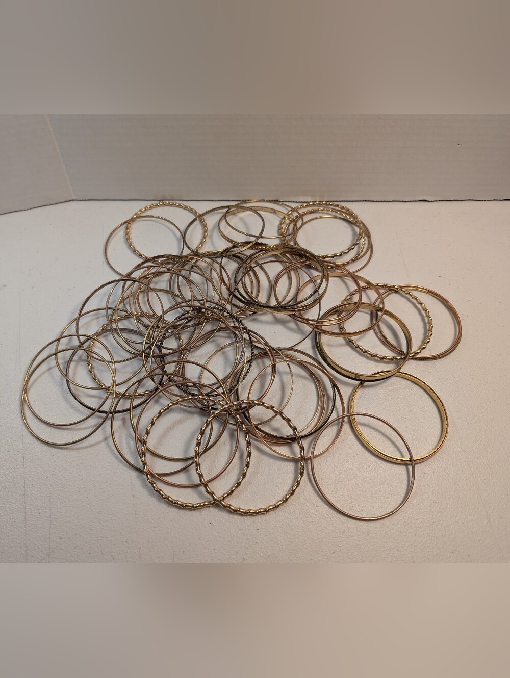 Gold Tone Women's Bangle Bracelet Lot  (57) Costume Jewlery